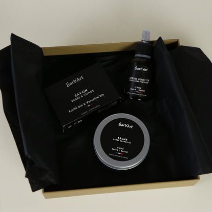 Coffret le barbu indomptable - Sérum Booster 30 ml - Baume à Barbe 80 ml - Savon Barbe &amp;Visage Verveine et Karité