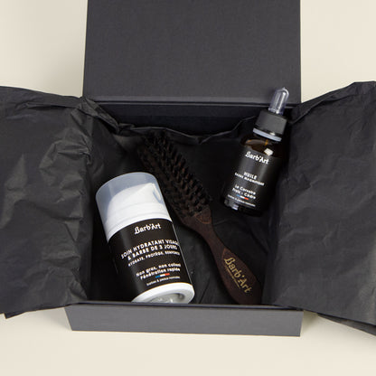 Coffret l’entretien du guerrier - Huile à Barbe Magnifique Soin Visage et Barbe 3 jours - Brosse à barbe à poils de sanglier