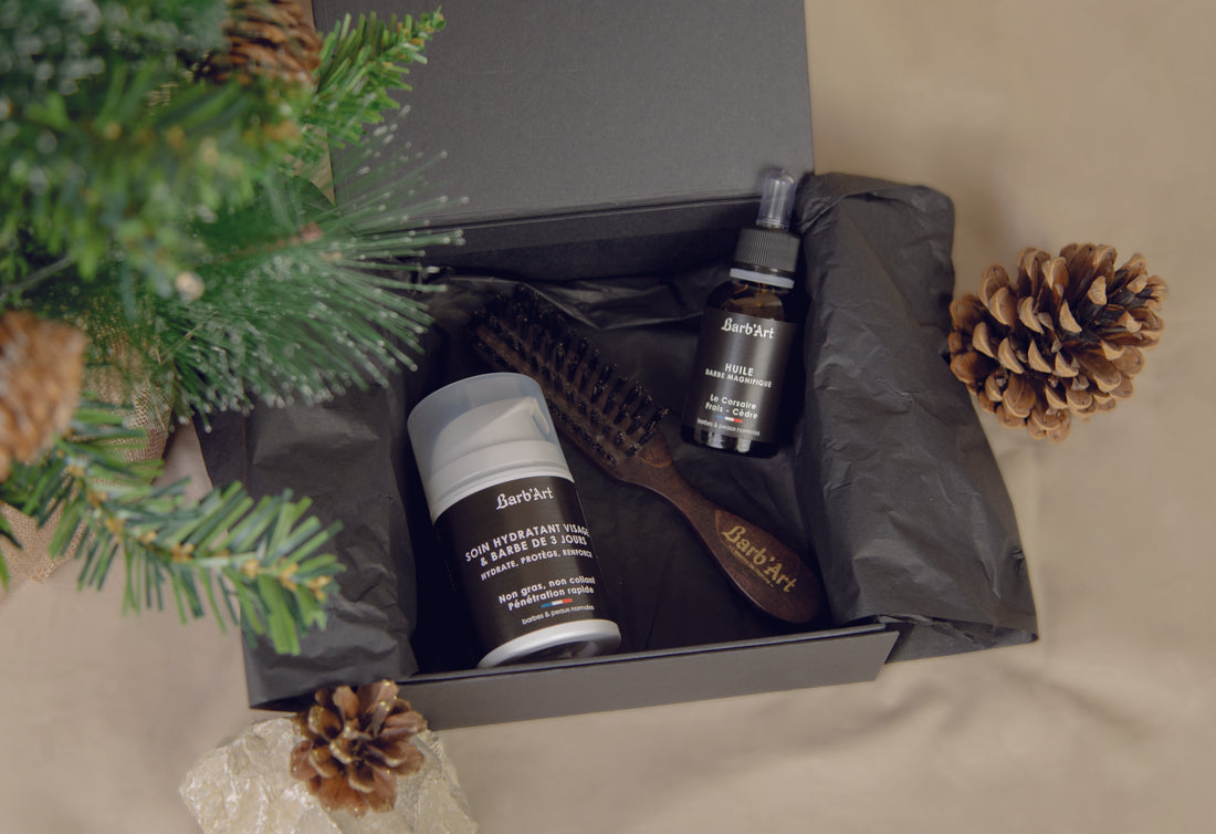 Coffret l’entretien du guerrier - Huile à Barbe Magnifique Soin Visage et Barbe 3 jours - Brosse à barbe à poils de sanglier